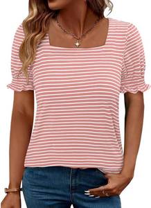 lot 17710 image: CRAZY GRID Womens Trendy Summer Tops Puff Sleeve Loose Fit Shirts Dressy Casual Blouses Size Small