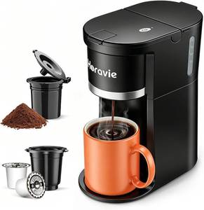 lot 17713 image: Horavie Small Single Serve Coffee Maker, Fast Brew One Cup Coffee Machine for K Cup and Grounds, 6 to 12 oz. Brew Sizes, Pod Coffee Maker with Descaling Reminder and Viewing Tank, Black
