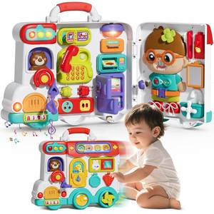 lot 9230 image: Montessori Busy Board Toys for 1 Year Old Boy, 1 Year Old Boy Birthday Gift, 54-in-1 English & Spanish Baby Busy Board Montessori Toys, Ideals 1st Birthday Gifts Boy, 1 Year Old Boy Toys Gifts - Retail $37