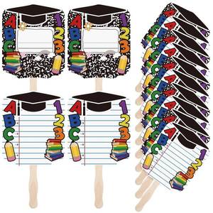 lot 9237 image: 24 Pcs ABC 123 Kindergarten Graduation Cutout Face Fans with Handle Double-Sided Composition Notebook Theme Preschool Graduation Handheld Fan for Kindergarten Grad Party Favors Photo Props Souvenirs - Retail $17