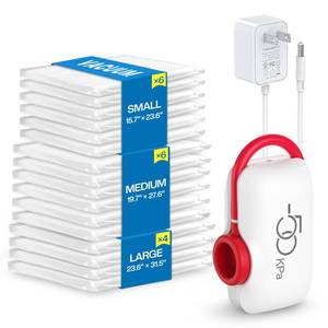 lot 9248 image: Vacbird 8 Pack Travel Vacuum Storage Bags with High Pressure Electric Pump - Vacuum Seal Compression Bags for Clothing, Luggage & Suitcase Space Saving - Retail $38