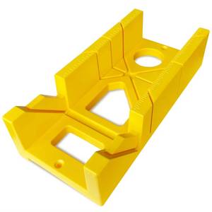 lot 19554 image: Hanpex 12 Inch Heavy Duty Mitre Box Cuts both 45 degree and 90 degree Miter Angles for Accurate Cutting, Impact-Resistant ABS plastic Miter Box for DIYer, Woodworker, Woodcarver, Carpenter, Yellow - Retail $14