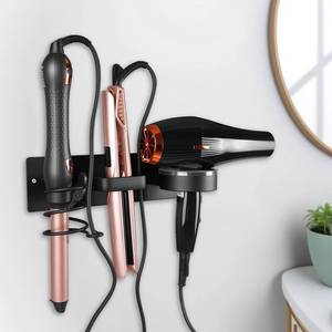 lot 19557 image: Enbelcto Hair Dryer Holder Wall Mounted 3in1 Hair Tool Organizer Blow Dryer Holder Bathroom Care Styling For Flat Iron,Curling Iron Matte Black - Retail $20
