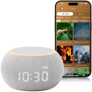 lot 19568 image: Hotmoon Alarm Clock with Sound Machine for Sleep, Luna Pro Dual-Stage Alarm, 507 Relaxing Sounds, Smart Night Light & Timer, Pink Green Brown White Noise Machine for Sleeping, Plug in, Cool Gray - Retail $70
