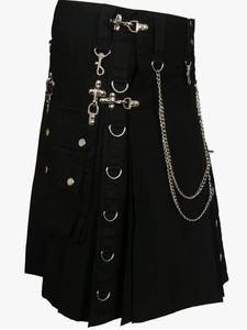 lot 19576 image: Black Gothic Utility Kilt with Chains and D-Rings Size 46 - Retail $45