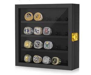 lot 19592 image: Sports Championship Rings Display Case with Collectible Rings - Retail $150