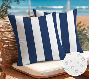 lot 19595 image: Navy Blue and White Striped Outdoor Throw Pillows - Retail $15