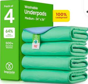 lot 19601 image: Improvia Washable Underpads Pack of 4 - Medium 34x36 Inch - Retail $28