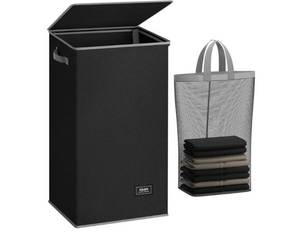 lot 19602 image: Soledi Laundry Basket with Lid and Removable Mesh Bag - Retail $25