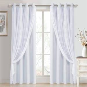 lot 19605 image: White Blackout Curtains with Sheer Overlay and Grommet Top 96 2 Panels - Retail $25