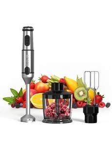 lot 19611 image: Immersion Blender Handheld GAVASTO Hand Blender,20 Speeds and Turbo Mode Hand Mixer, 3-in-1 Heavy Duty Copper Motor Stainless Steel - Retail $80