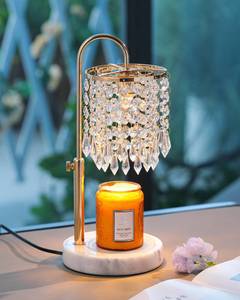 lot 19619 image: Candle Warmer Lamp with Timer Dimmer and 3 Bulbs, Candle Lamp Warmer with Marble Base for Adjustable Height, Crystal Candle Lamp for Jar Candles, House Warming Gifts Home Room Decor, French Gold - Retail $53