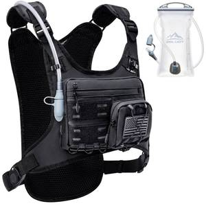lot 19629 image: Zelvot Running Vest with 2L Water Bladder, Hydration Backpack, U.S. Design Patent, Lightweight Hydration Pack with Gear Holder, Reflective Chest Pack for Men Women for Marathon (Black Camo, ML) - Retail $19