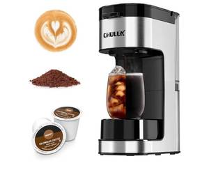 lot 24123 image: CHULUX SoloBrew Single Serve Coffee Maker, for K Cup and Ground, 3 Brew Sizes with Strong Button & Over Ice Feature, 14oz Removable Reservoir, for Home, Travel, RV, Office and Dorm - Retail $45
