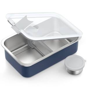 lot 24136 image: Bakpoco Stainless Steel Bento Lunch Box for Adult, 42oz Leak-Proof Lunch Box Containers, Microwave-Safe, with Adjustable Divider, Convenient Metal Lunchbox for Work, Travel - Retail $25