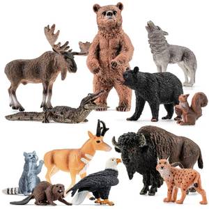 lot 24145 image: THINKBAY 12PCS Large North American Animal Figurines, Realistic Safari Woodland Jungle Animals Figures Toys Includes Crocodile,Wolf,Bear,Deer, Birthday Gift Party Favors Valentines Day Gifts for Kids - Retail $26