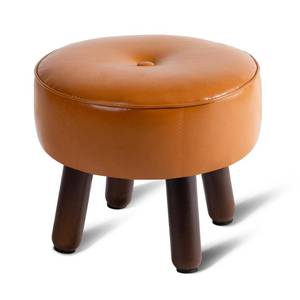 lot 24147 image: oakvivo Small Foot Stool Ottoman, Round Pouf Foot Rest, Footstool Ottomans with Rubber Legs Under Desk, Faux Leather Footrest for Couch, Living Room, Bedroom, Hallway, Office, 13L x 13W x 10.2H - Retail $33
