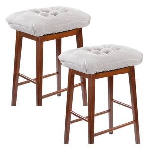lot 24151 image: LYLNBYWK Rectangular Stool Cushion Set of 2, Soft Saddle Stool Cushions with Ties, Nonslip and Washable, Grey, 18 x 10.5 x 4 Inch - Retail $20