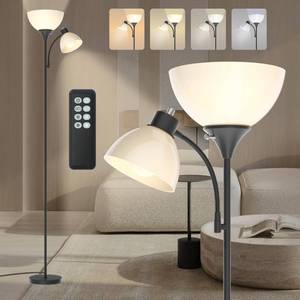 lot 24163 image: GERGO Led Floor Lamp, Super Bright 11W7W 2100LM Torchiere Floor Lamps for Living Room, Stepless Adjustable 4 Color Temperatures 3000K-6000K with Remote Control for Bedroom (Matte Black) - Retail $46