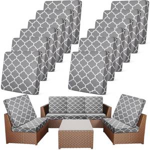 lot 24165 image: Newwiee 12 Pcs Patio Cushion Covers Outdoor Stretch Sofa Couch Cover Replacement Couch Slipcover Sofa Seat Chair Porch Patio Furniture Protector, Flexibility Washable(Gray,Moroccan) - Retail $48