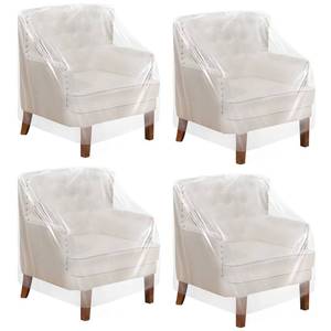 lot 24173 image: Tudomro 4 Pcs Outdoor Plastic Chair Cover Waterproof Armchair Clear Dust Proof Plastic Couch Cover for Furniture Sofa Chair Couch Recliner Furniture Storage and Moving, 37 x 30 x 30 Inch - Retail $26