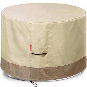 lot 24174 image: SheeChung Round Gas Fire PitTable Cover-Heavy Duty 600D Polyester with PVC Coating Material,100% Weather Resistant & Waterproof,Fits 30,32,33,34,35and 36 FirepitBowl Cover,36Dia X 24H Beige - Retail $19
