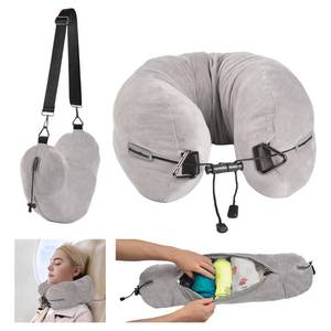 lot 24182 image: DreamShore Travel Pillow for Extra Luggage Stuffable Neck Pillow with Adjustable Neck Size  Fits 3 Days of Travel Essentials  Transformable Carry-On Solution  Soft Velvet Cover  No Filler - Retail $19