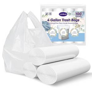 lot 28096 image: LainNeala Small Trash Bags 4 Gallon with Strong Handles, 100 Count Small Garbage Bag Bathroom White Mini Trash Bag Trash Can Liners Unscented Small Garbage Bags for Bathroom Can - Retail $7