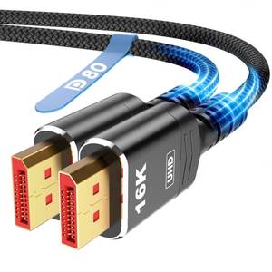lot 28110 image: Highwings 80Gbps Displayport Cable 2.1 3.3FT, 16K60Hz, 8K120Hz, 4K240Hz, DP 2.1 Cable 16K Braided Cord, Compatible with HDR10 DSC 1.2a, G-Sync FreeSync Gaming PC, Gaming Monitor 5090, AMD 7900XTX - Retail $18