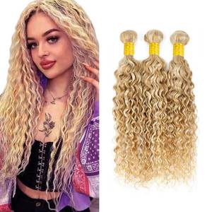 lot 28117 image: Blonde Bundles Human Hair Water Wave Bundles 20 22 24 Inch Honey Blonde Bundle Human Hair Extensions Unprocessed Virgin Remy Hair 3 Bundle 50 Gram Per Bundle