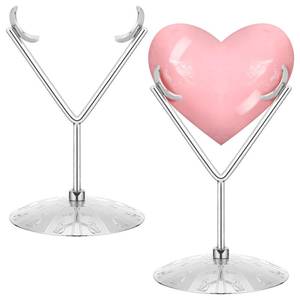 lot 28127 image: Otoolling Silver 2 Pcs Heart Shape Metal Display Stand Adjustable Silver Rock Display Holder for Gemstones Minerals Agate Slabs Plates Seashell Sphere Crystal Ball Eggs Collectibles - Retail $12