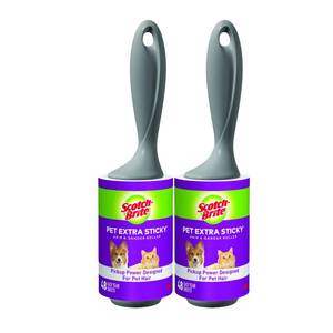lot 28138 image: Scotch-Brite Pet Hair Pickup Extra Sticky Lint Roller, 50% Stickier, Fur & Fluff Remover for Clothes, Couches, Dog Beds & Car Seats, 4 in x 22.5 ft, 2 Pack, 96 Sheets - Retail $10