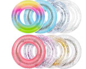 lot 42686 image: Glitter Inflatable Pool Float Swim Rings with Glitter Sequin Refill Packs - Retail $25