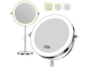 lot 42688 image: LED Lighted Makeup Mirror with 20X Magnification and Adjustable Stand - Retail $35