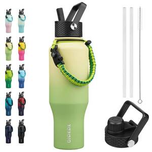 lot 42691 image: BJPKPK Insulated Water Bottles with Straw Lid, 35oz Metal Water Bottle with 2 lids & Paracord Strap, Double Wall Stainless Steel Vacuum Tumblers, Cups, Mugs, Thermo for Hot& Cold Drinks, Fresh Green - Retail $22
