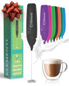 lot 42699 image: Elementi Powerful Frother Wand Lightweight Milk Frother & Drink Mixer Handheld, Matcha Whisk for Dreamy Lattes, Powerful Coffee Mixer Wand & Blender Stirrer - Make Creamy Cappuccinos at Home (Black) - Retail $6