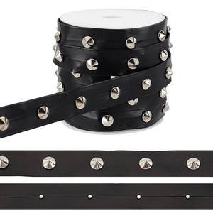 lot 42700 image: arricraft 7 Yards(8.2m) PU Leathers Lace with Rivet, 0.8inch Wide Black Studded Beading String Gothic Leathers Trim with Brass Cone Stud Punk Style Rope with Spool for DIY Sewing Crafting - Retail $15