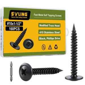 lot 42718 image: SVLING #10 1-12 Wood Screws Phillips Modified Truss Head Quick Metal,160Pcs Self Tapping Screws Stainless Steel 410,Black Zinc Plated with Driver Bit - Retail $15