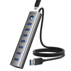 lot 42720 image: ORICO 7-Port USB 3.0 Hub, Aluminum USB Multiple Adapter, 5Gbps USB Extender USB Splitter with 3.28Ft Cable, UBS-A Hub Long Cable for Desktop, PC, Flash Drive, Mobile HDD, WindowsXPS - Retail $19