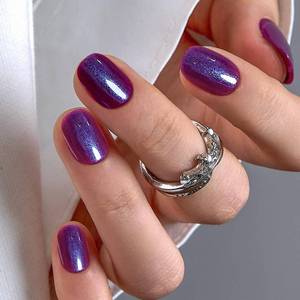 lot 43072 image: CurvLife 30pcs Round Oval Press on Nails Extra Short, Acrylic Fake Nail with Pearlescent Apricot Design, Full Cover False Nails Tips Glossy Nude Glue on Nails for Women - Retail $13