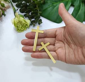 lot 43101 image: XIAOYUE 11pcs of Cross Cake Charm,Baptism Cake Topper,Slim Acrylic Cross Christening Baptism Confirmation,Acrylic Cross Cake decoration (3, Gold Mirror) - Retail $10