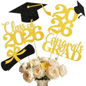 lot 43105 image: Babycop Graduation Decorations 2026 20PCS Graduation Centerpieces for Tables in 5 Black & Gold Designs, Class of 2026 Table Decorations for Grad Party, Photo PropsFlower Arrangement - Retail $6