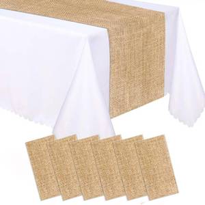 lot 43115 image: 6 Pcs Plastic Burlap Print Table Runners 14 x 108 Burlap Print Party Decoration Farmhouse Khaki Natural Burlaps Disposable Table Runner for Farm Western Farmhouse Rustic Birthday Party Supplies - Retail $10