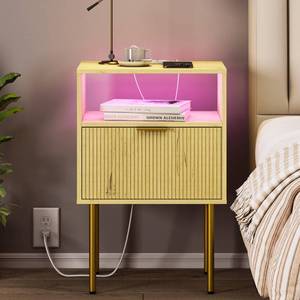 lot 60540 image: JOONEE Nightstand with Charging Station, Bedside Table with Storage Drawer, Fluted Side Table for Living Room, Bedroom - Retail $63