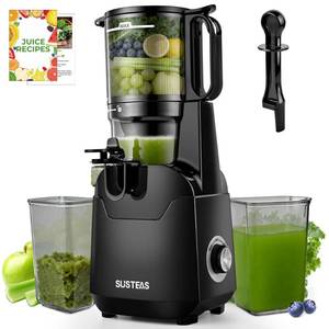 lot 62191 image: SUSTEAS Juicer Machines with 5.3 Extra Wide Chute,Cold Press Juicer for Whole Fruits & Vegetables, 64oz Capacity Juice Extractor 250W, Easy to Clean, High Juice Yield, Home Juicer, Premium Black - Retail $120
