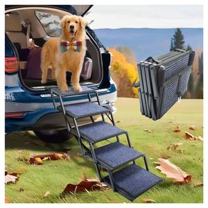 lot 62193 image: Dog Ramp for Car Truck and SUV Dog Stairs for Large Dogs Folding Pet Stairs with Non-Slip Rug Surface Supports Up to 250 lbs (5 Steps) - Retail $60
