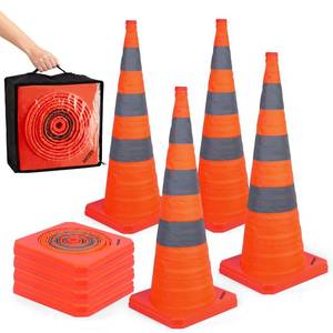 lot 62195 image: BATTIFE 4 Pack 36 Inch Collapsible Traffic Safety Cones, Orange Cones, Multi Purpose Pop-up Cones with Reflective Collar, for Road Parking, Driving Practice - Retail $70