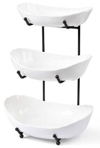 lot 62197 image: HBlife Fruit Bowl for Kitchen Counter - 3 Tier Ceramic Fruit Rack, Fruit Basket for Fresh Fruit&Veggies, Tiered Fruit Platter Serving Trays for Party - Retail $39