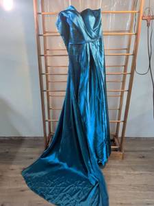 lot 22 image: Teal Satin Formal Gown with Lace Applique and Jacket