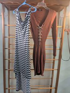 lot 25 image: Womens Dress Lot - Hera Collection Ribbed Lace-Up Dress & Chevron Halter Dress